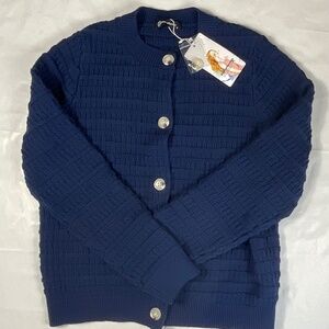 NWT PrettyGarden Navy Cardigan with Horn Buttons Size Small